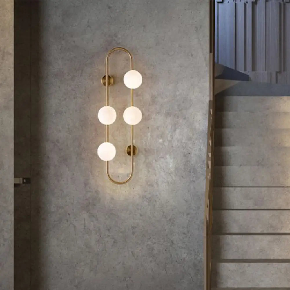 DecorBites™ Modern Gold Oblong Sconce Wall Light with 4-Metal Heads and Milky Glass Shade