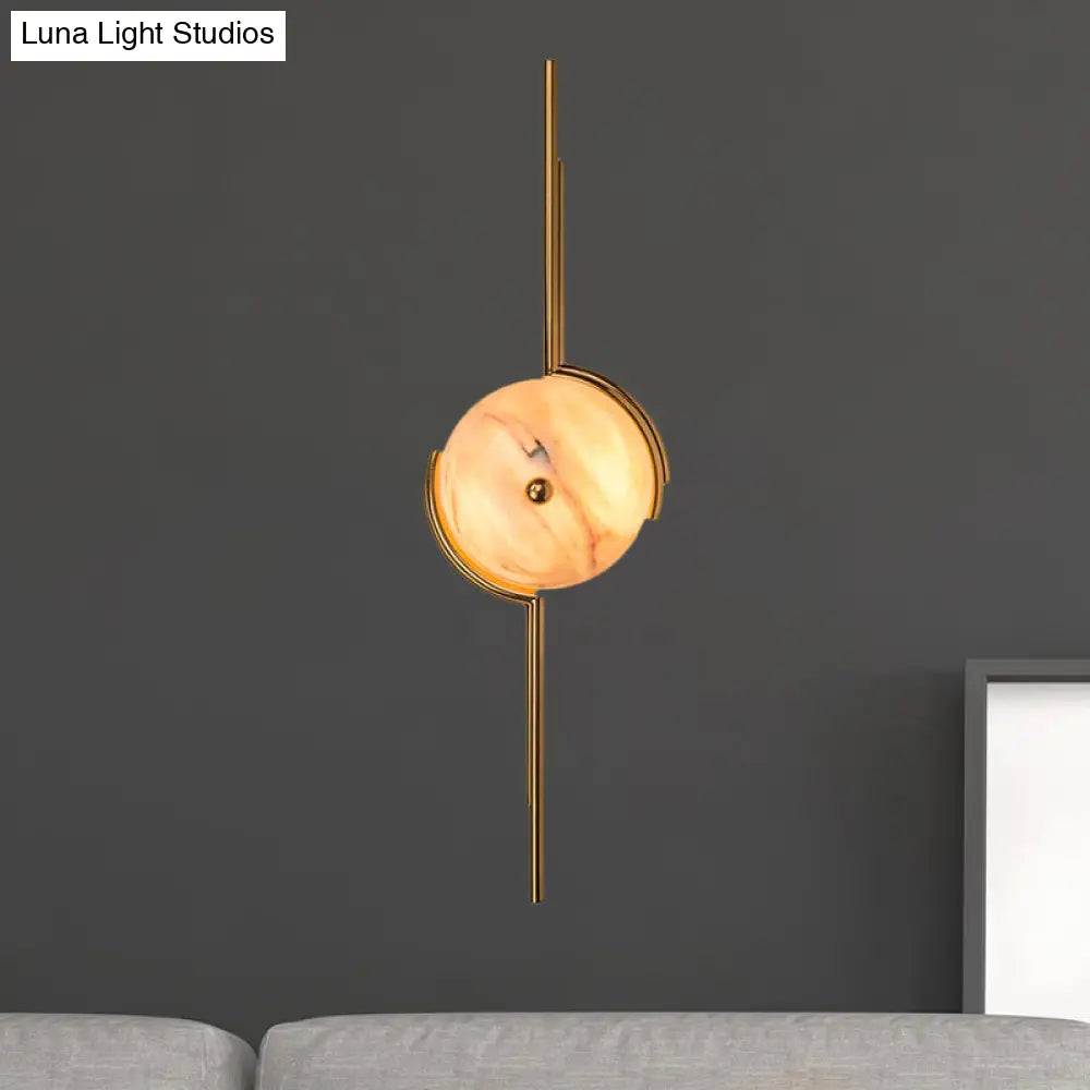 DecorBites™ Modern Gold Round LED Wall Light with Marble Accents - Ideal for Bedroom