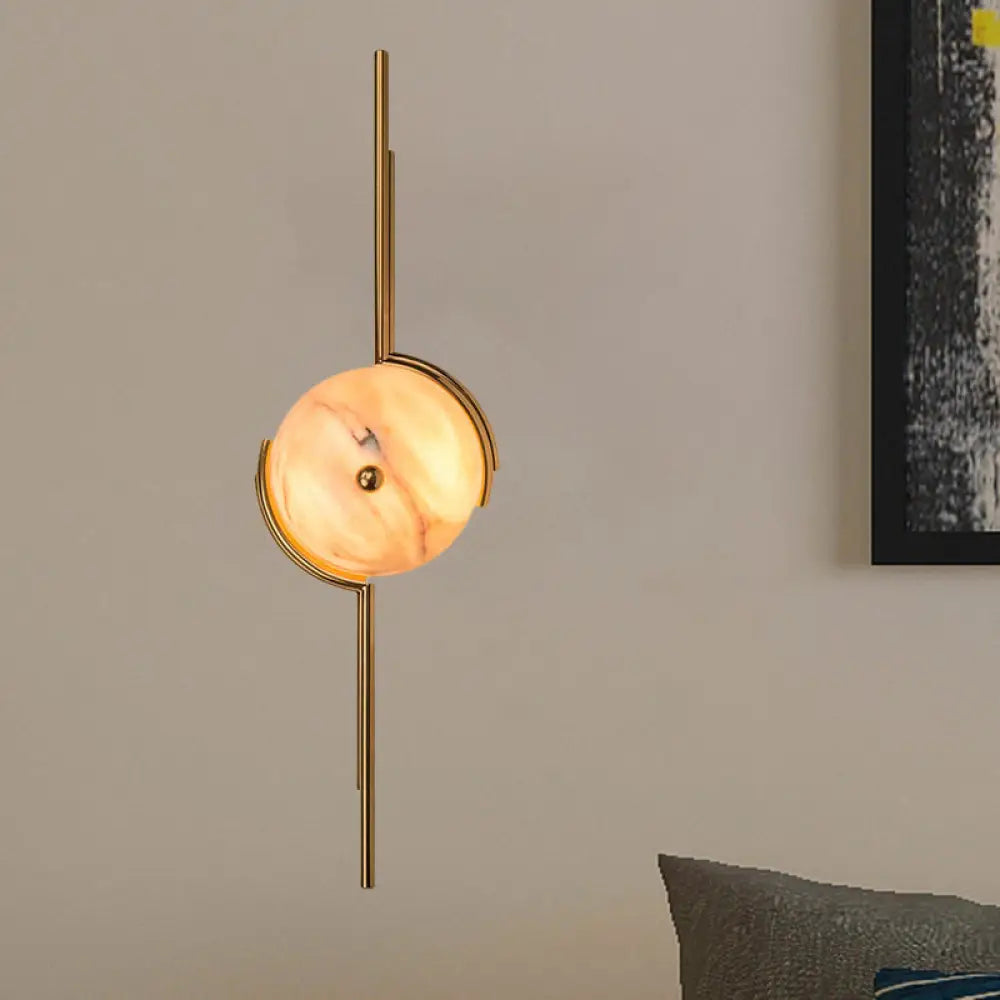 DecorBites™ Modern Gold Round LED Wall Light with Marble Accents - Ideal for Bedroom