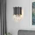 DecorBites™ Modern Gold/Smoke Grey Round Wall Mount Lighting with Clear Crystal Teardrop - 2 Bulb Wall Lamp