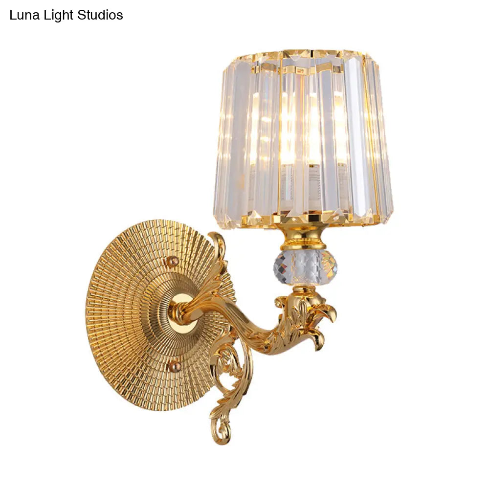 DecorBites™ Modern Gold Tapered Wall Light Fixture - Elegant Crystal Block Sconce for Bedroom - 1/2 Lights