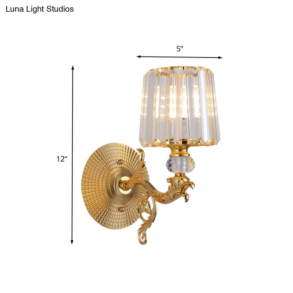 DecorBites™ Modern Gold Tapered Wall Light Fixture - Elegant Crystal Block Sconce for Bedroom - 1/2 Lights