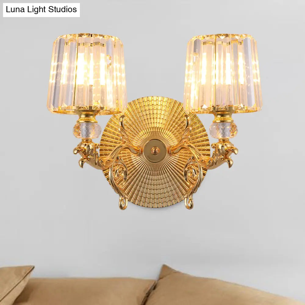 DecorBites™ Modern Gold Tapered Wall Light Fixture - Elegant Crystal Block Sconce for Bedroom - 1/2 Lights