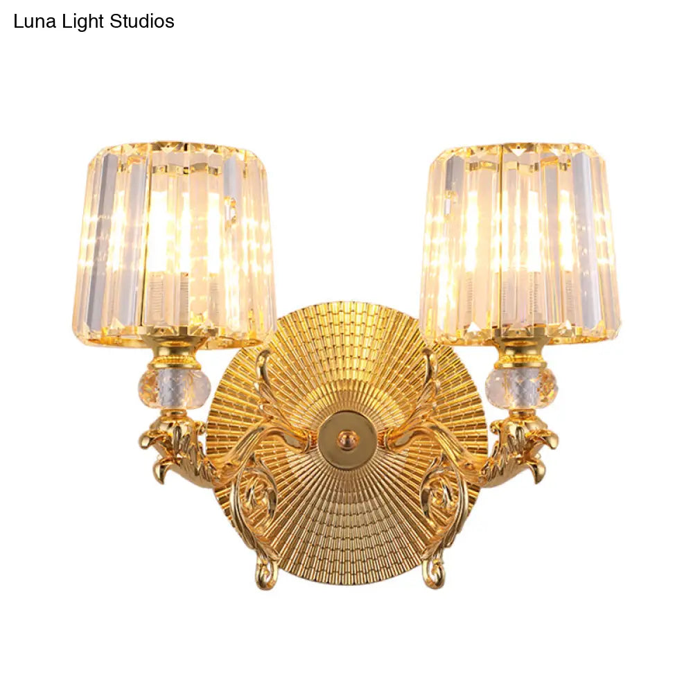 DecorBites™ Modern Gold Tapered Wall Light Fixture - Elegant Crystal Block Sconce for Bedroom - 1/2 Lights