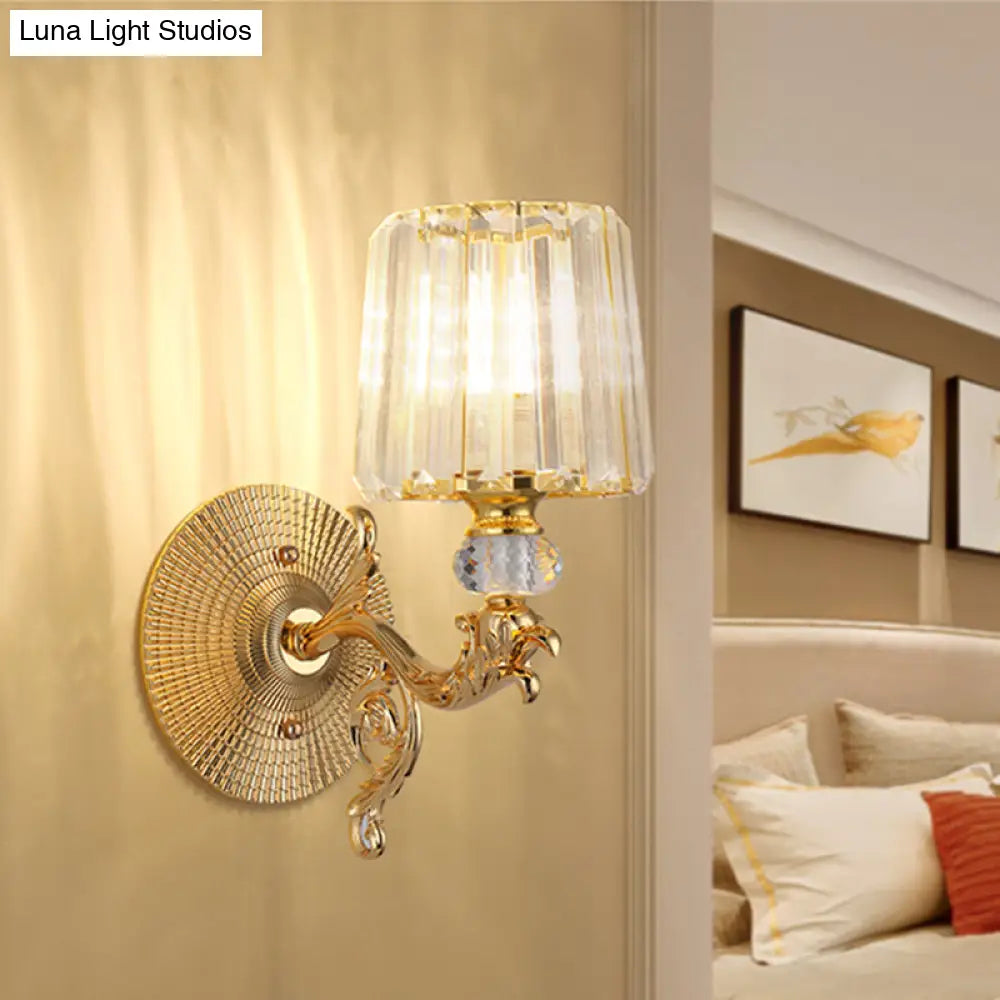 DecorBites™ Modern Gold Tapered Wall Light Fixture - Elegant Crystal Block Sconce for Bedroom - 1/2 Lights