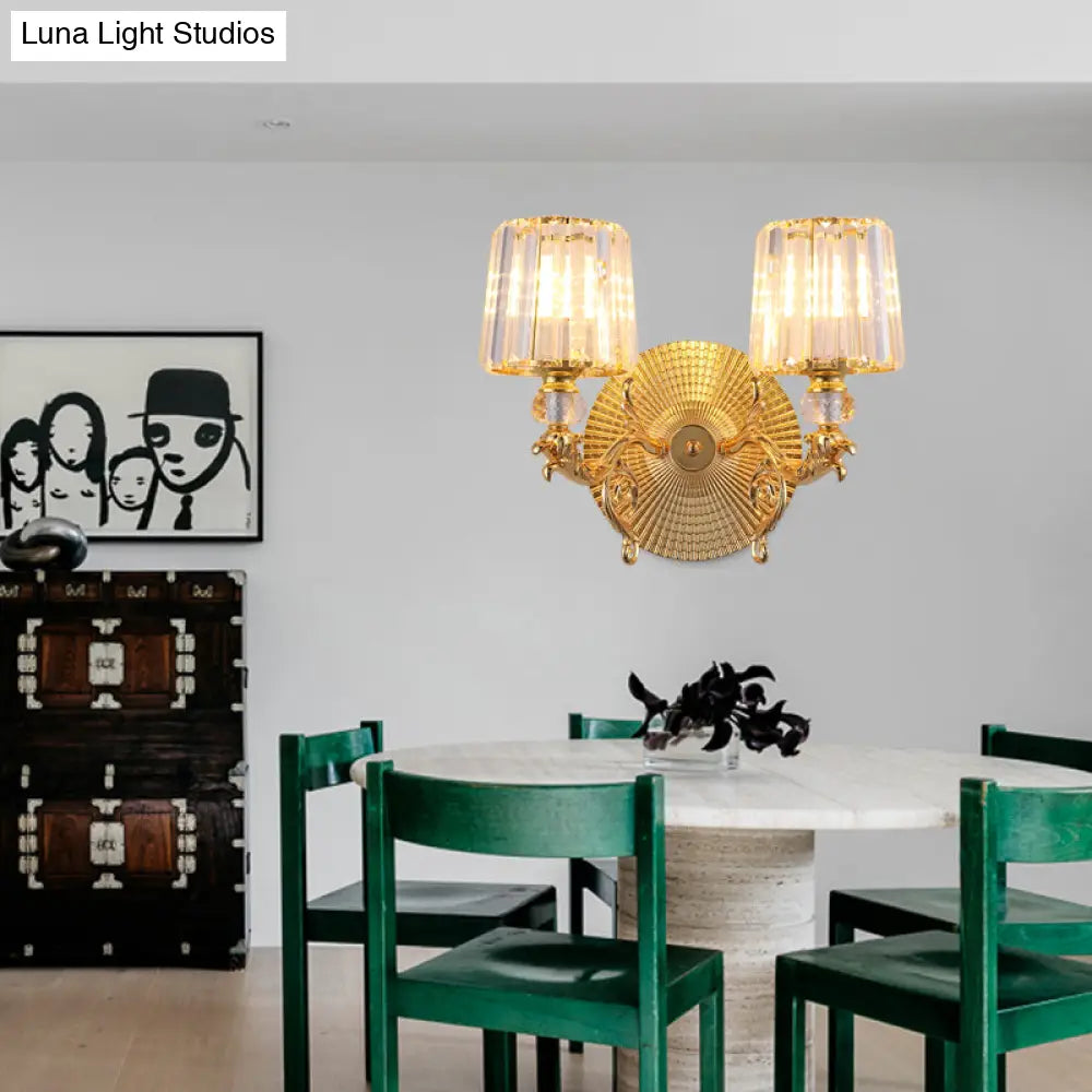 DecorBites™ Modern Gold Tapered Wall Light Fixture - Elegant Crystal Block Sconce for Bedroom - 1/2 Lights