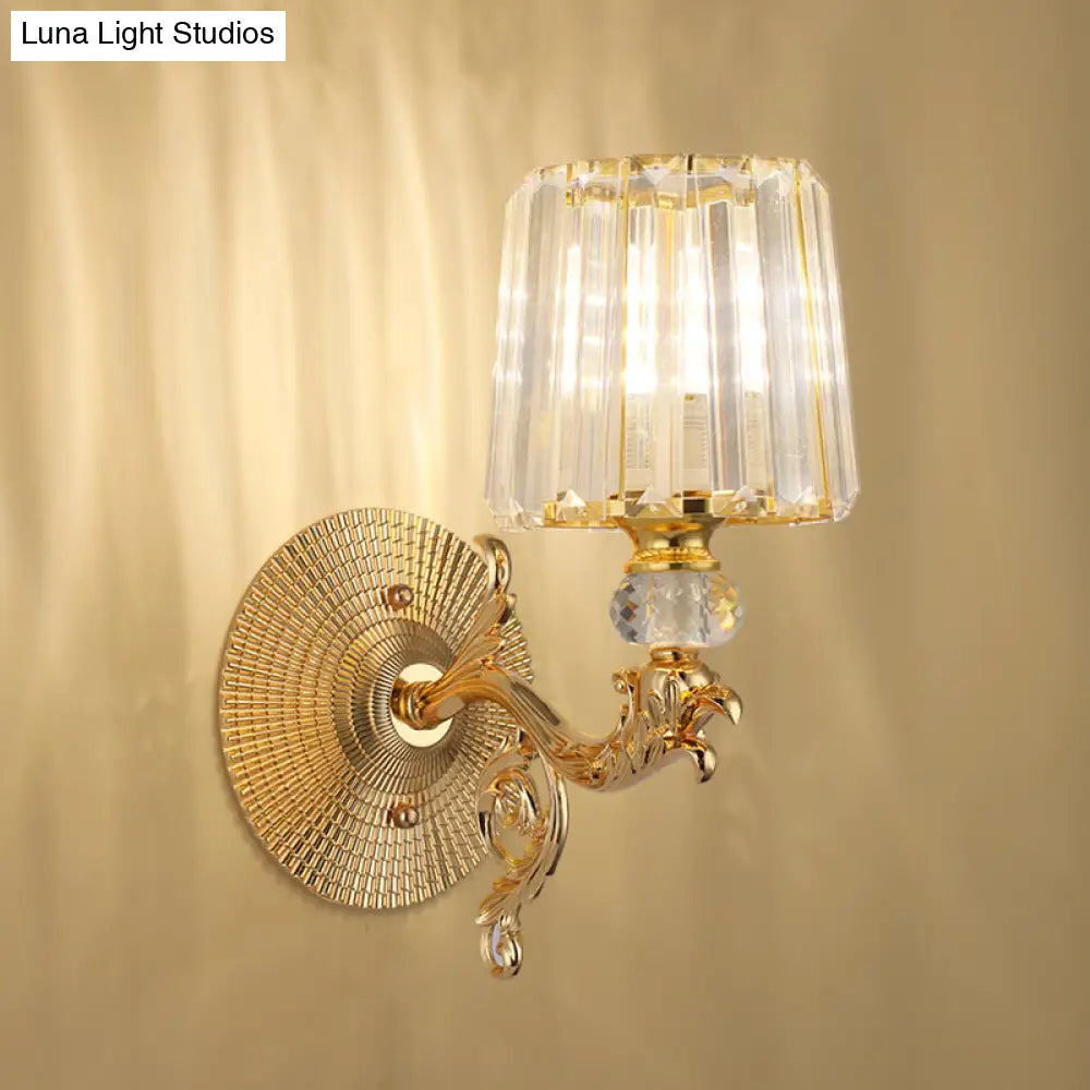 DecorBites™ Modern Gold Tapered Wall Light Fixture - Elegant Crystal Block Sconce for Bedroom - 1/2 Lights