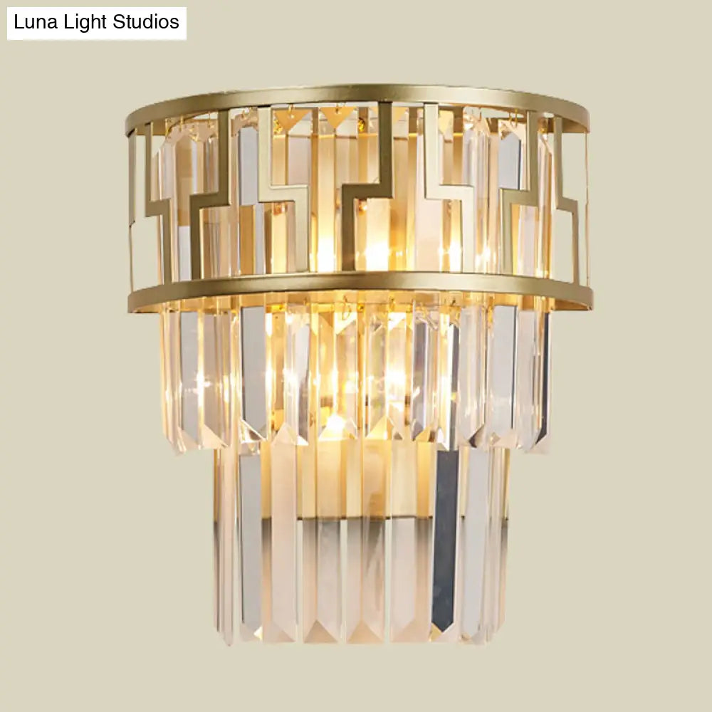 DecorBites™ Modern Gold Tiered Bedside Wall Sconce with 2 Crystal Lights