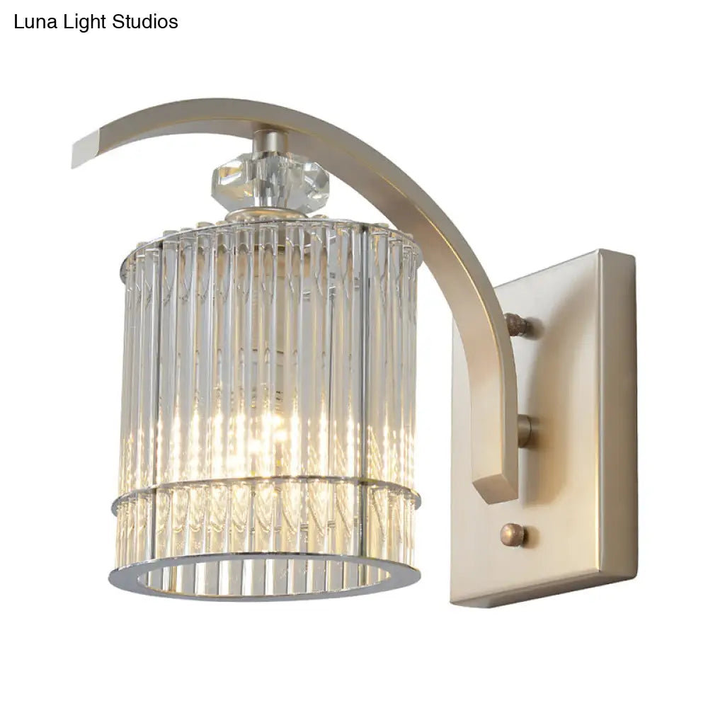 DecorBites™ Modern Gold Wall Mounted Lamp with Clear Crystal Shade- 1 Head Cylindrical Design