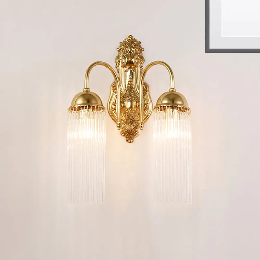 DecorBites™ Modern Gold Wall Sconce Lamp with Clear Crystal & Metal Gooseneck Arm - Tubular Corridor Lighting