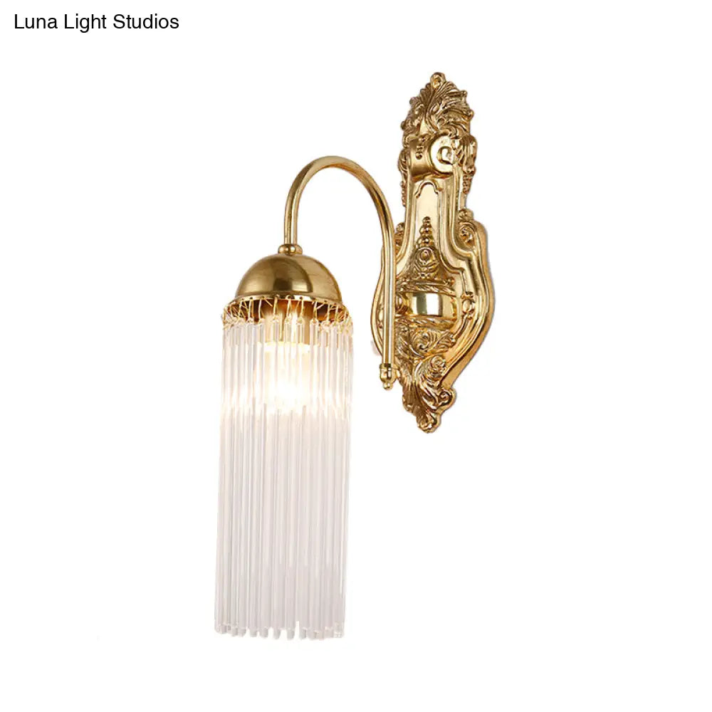 DecorBites™ Modern Gold Wall Sconce Lamp with Clear Crystal & Metal Gooseneck Arm - Tubular Corridor Lighting