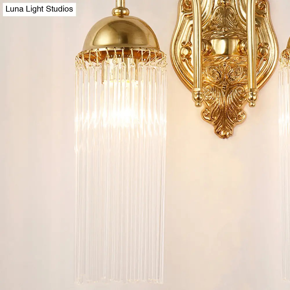 DecorBites™ Modern Gold Wall Sconce Lamp with Clear Crystal & Metal Gooseneck Arm - Tubular Corridor Lighting