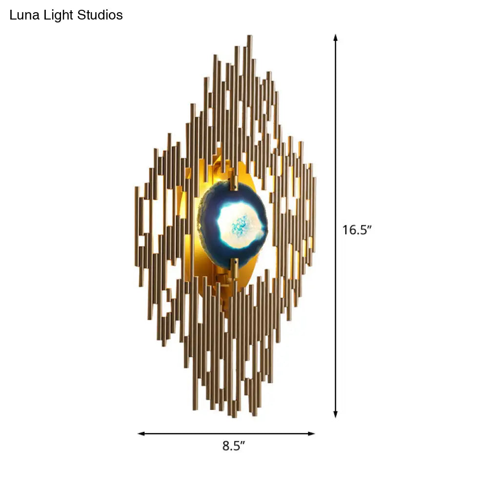 DecorBites™ Modern Gold Wall Sconce with Agate Deco - 1 Light Metallic Rhombus Design for Living Room Lighting
