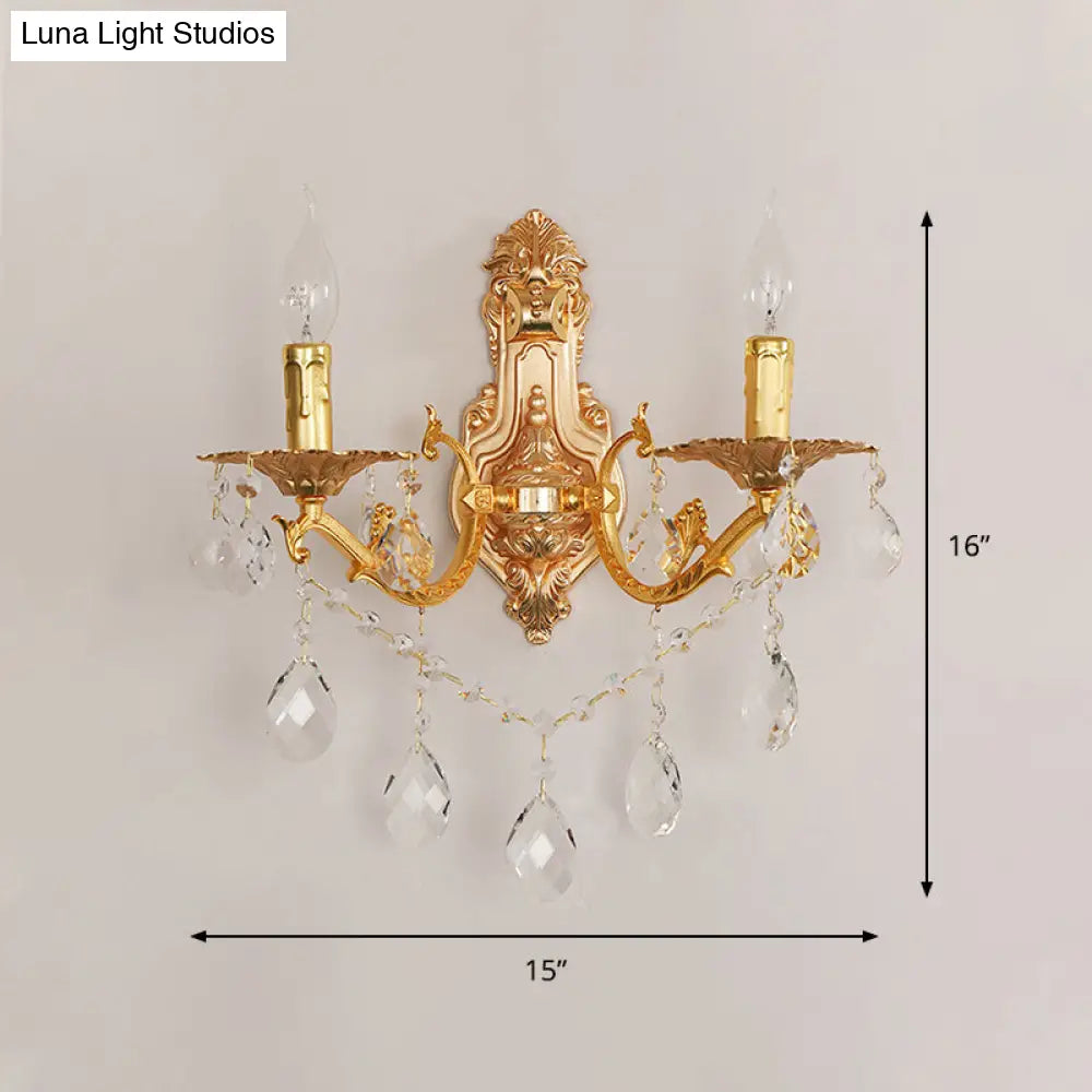 DecorBites™ Modern Gold Wall Sconce with Crystal Drops - 1/2 Lights Metal Candelabra