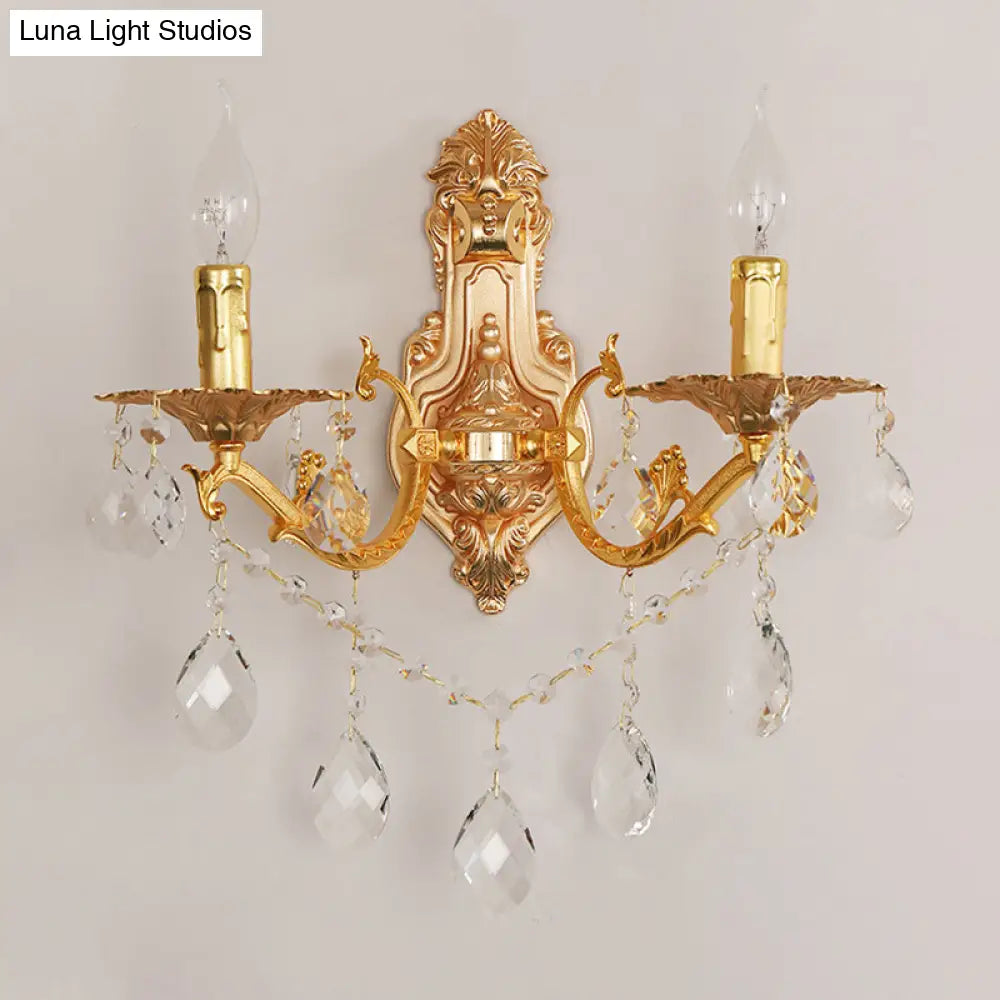DecorBites™ Modern Gold Wall Sconce with Crystal Drops - 1/2 Lights Metal Candelabra