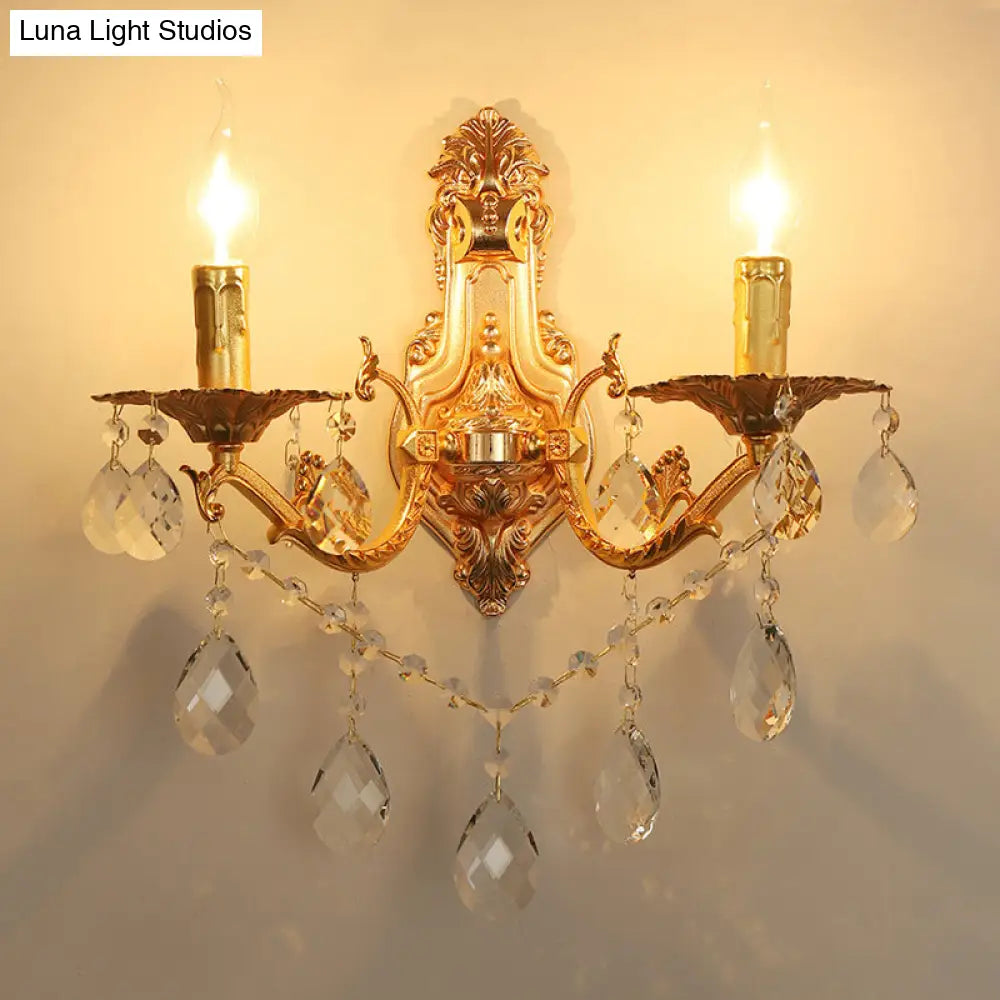 DecorBites™ Modern Gold Wall Sconce with Crystal Drops - 1/2 Lights Metal Candelabra