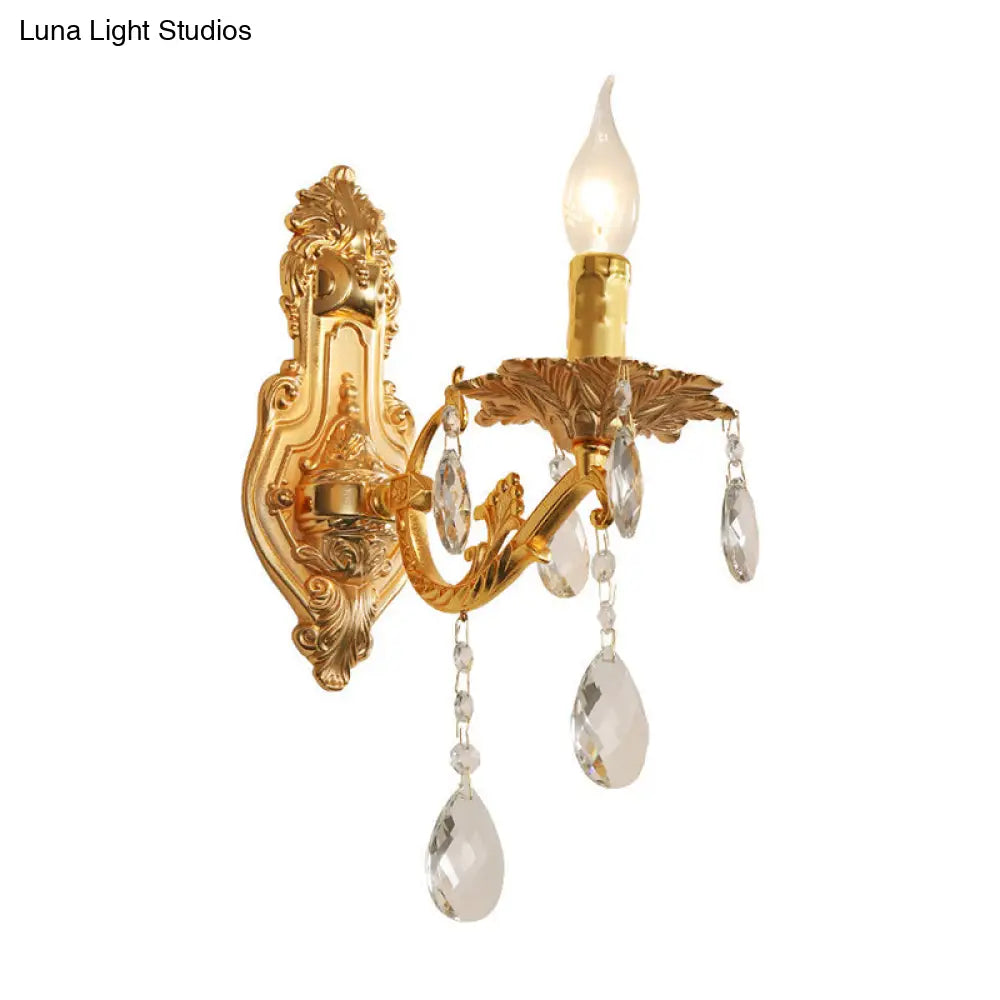 DecorBites™ Modern Gold Wall Sconce with Crystal Drops - 1/2 Lights Metal Candelabra