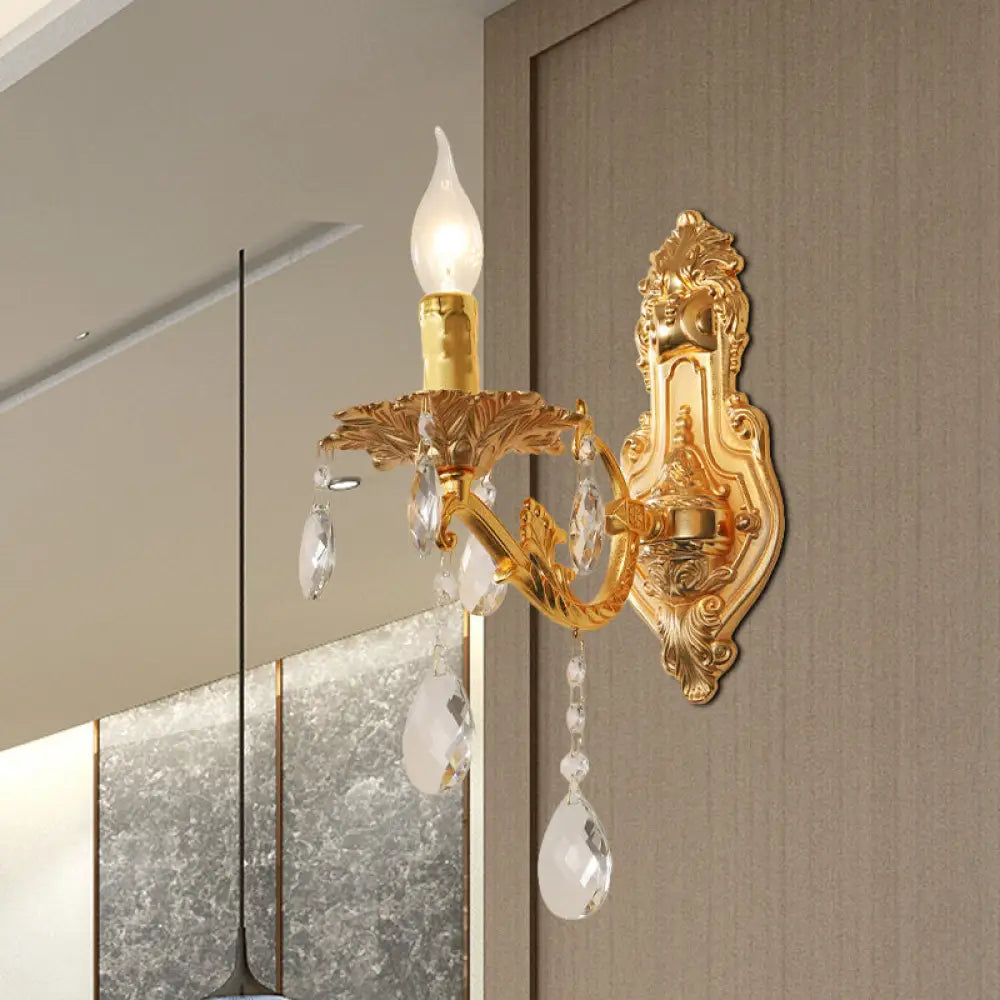 DecorBites™ Modern Gold Wall Sconce with Crystal Drops - 1/2 Lights Metal Candelabra
