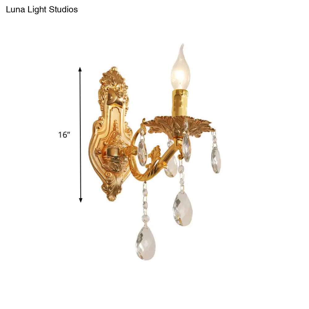 DecorBites™ Modern Gold Wall Sconce with Crystal Drops - 1/2 Lights Metal Candelabra