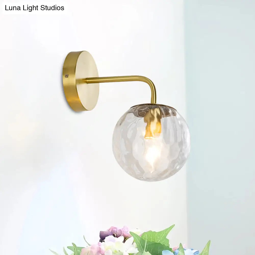 DecorBites™ Modern Gold Wall Sconce with Globe Shade: Hammered Glass, 1 Light Living Room Candle Lamp
