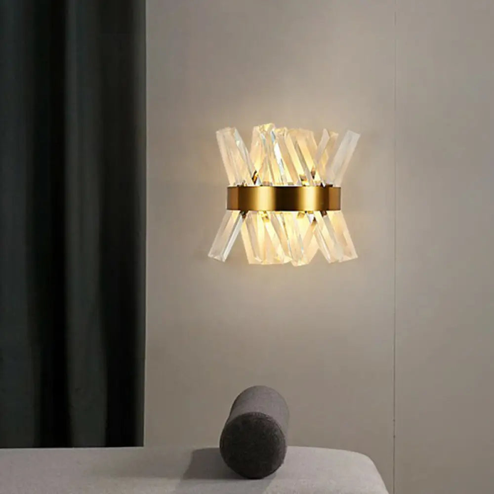DecorBites™ Modern Gold X-Shaped Wall Sconce with K9 Crystal - Bedroom Wall Mount Lamp