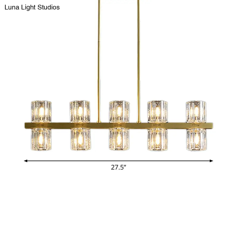 DecorBites™ Modern Golden Cylindrical Crystal Pendant Light with 10/20 Island Lights for Dining Tables