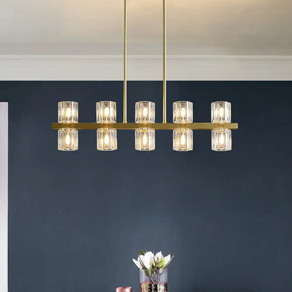 DecorBites™ Modern Golden Cylindrical Crystal Pendant Light with 10/20 Island Lights for Dining Tables