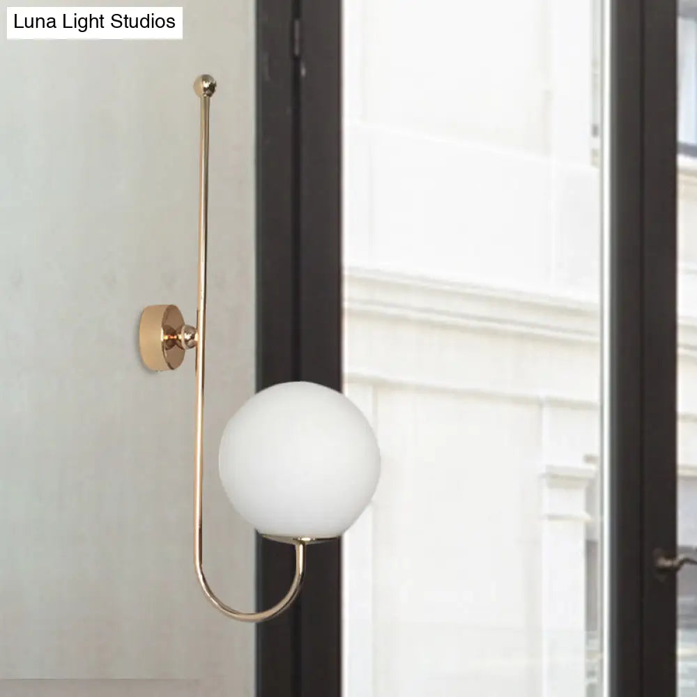 DecorBites™ Modern Golden Gooseneck Wall Sconce with Frosted Glass Ball Shade for Bedroom