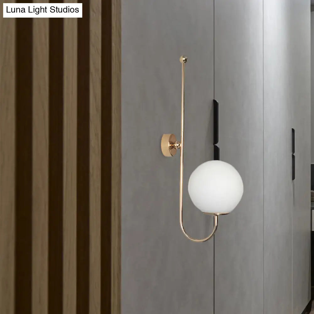 DecorBites™ Modern Golden Gooseneck Wall Sconce with Frosted Glass Ball Shade for Bedroom
