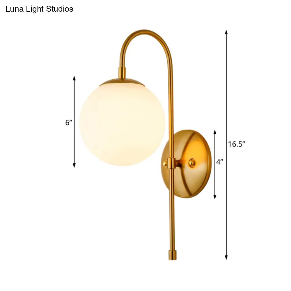 DecorBites™ Modern Golden Gooseneck Wall Sconce with Frosted Glass Ball Shade for Bedroom