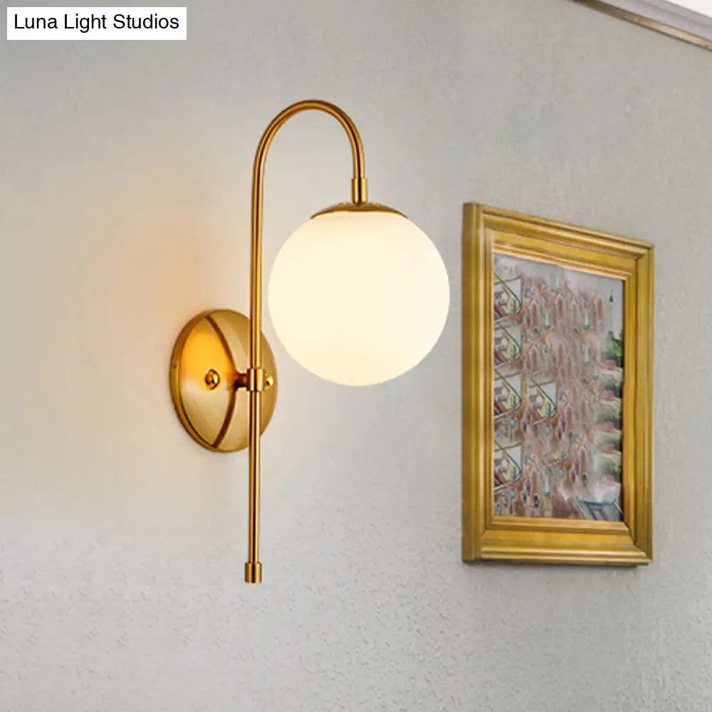 DecorBites™ Modern Golden Gooseneck Wall Sconce with Frosted Glass Ball Shade for Bedroom