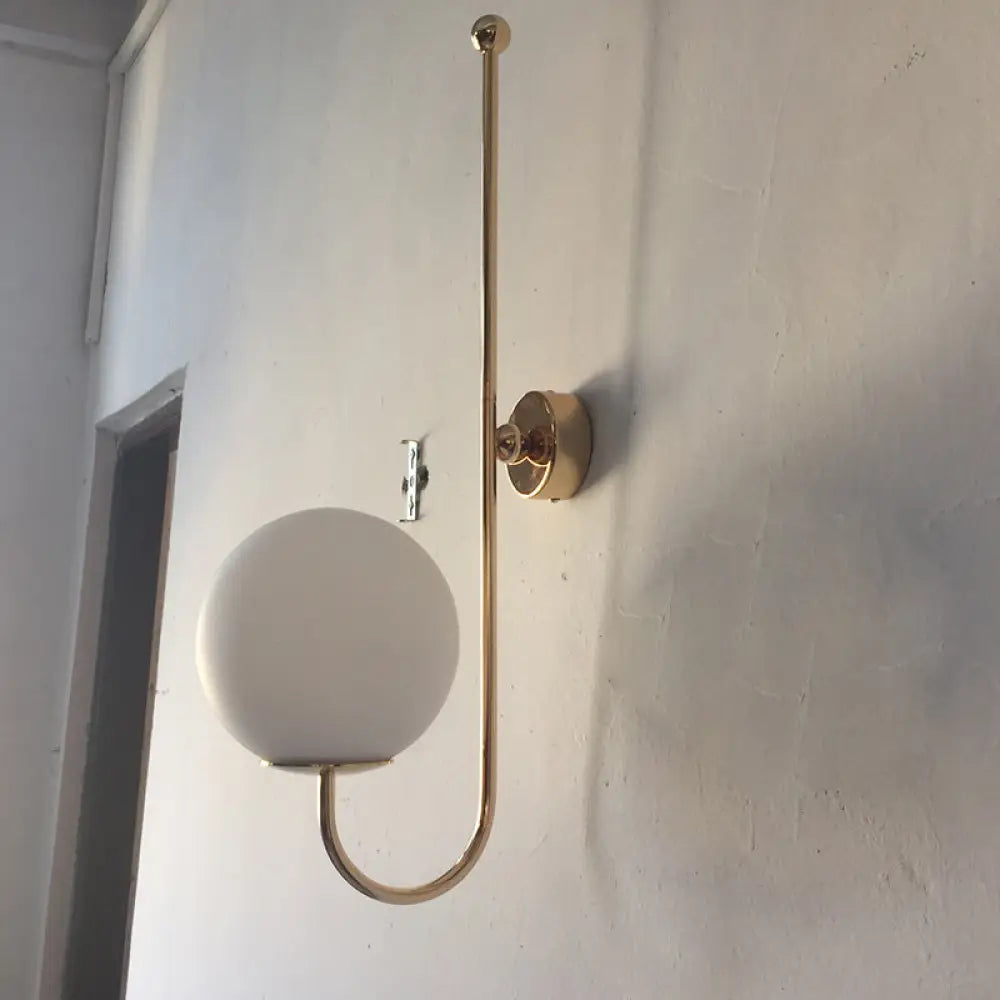 DecorBites™ Modern Golden Gooseneck Wall Sconce with Frosted Glass Ball Shade for Bedroom