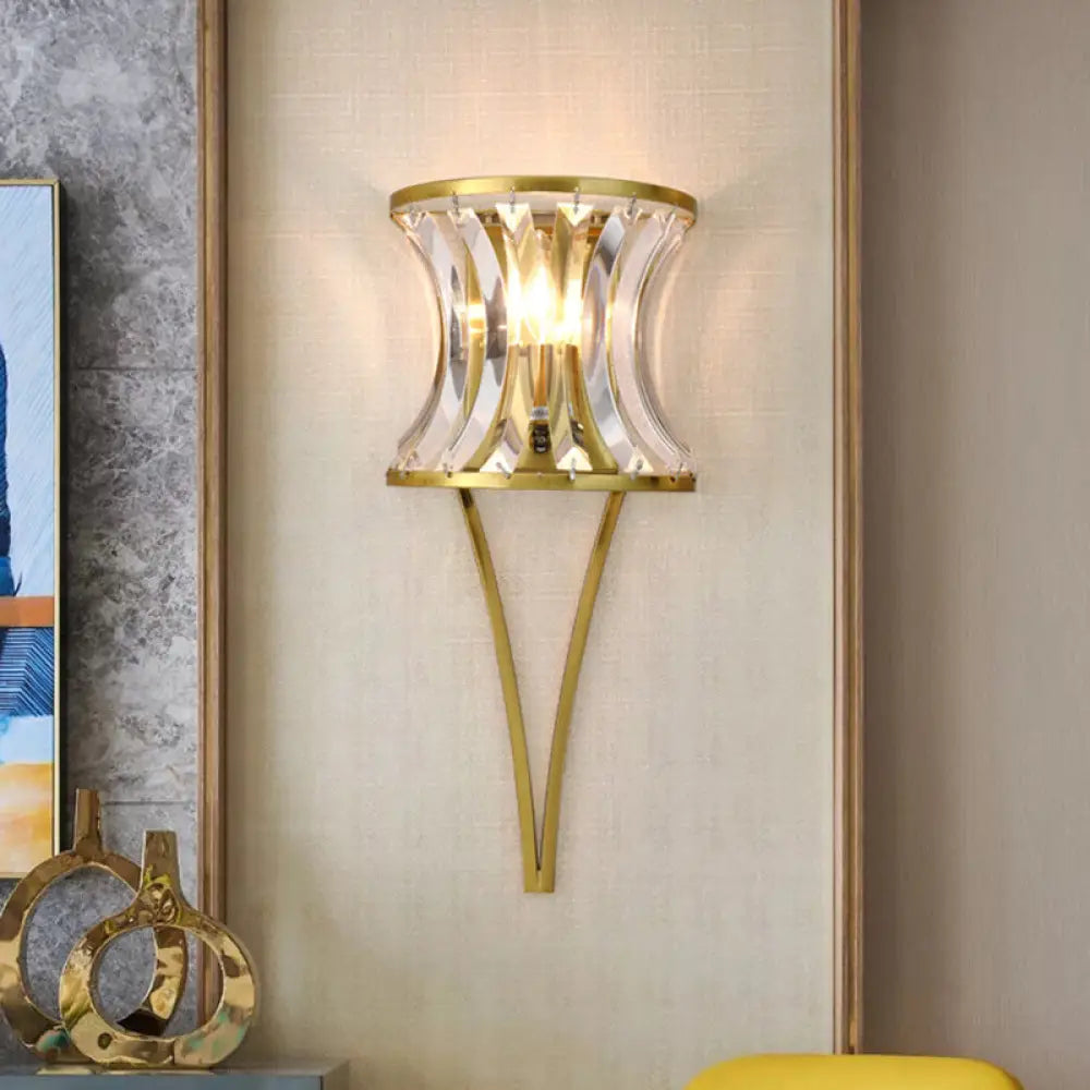DecorBites™ Modern Golden Hourglass Wall Sconce with Clear Crystal Detailing for Living Room