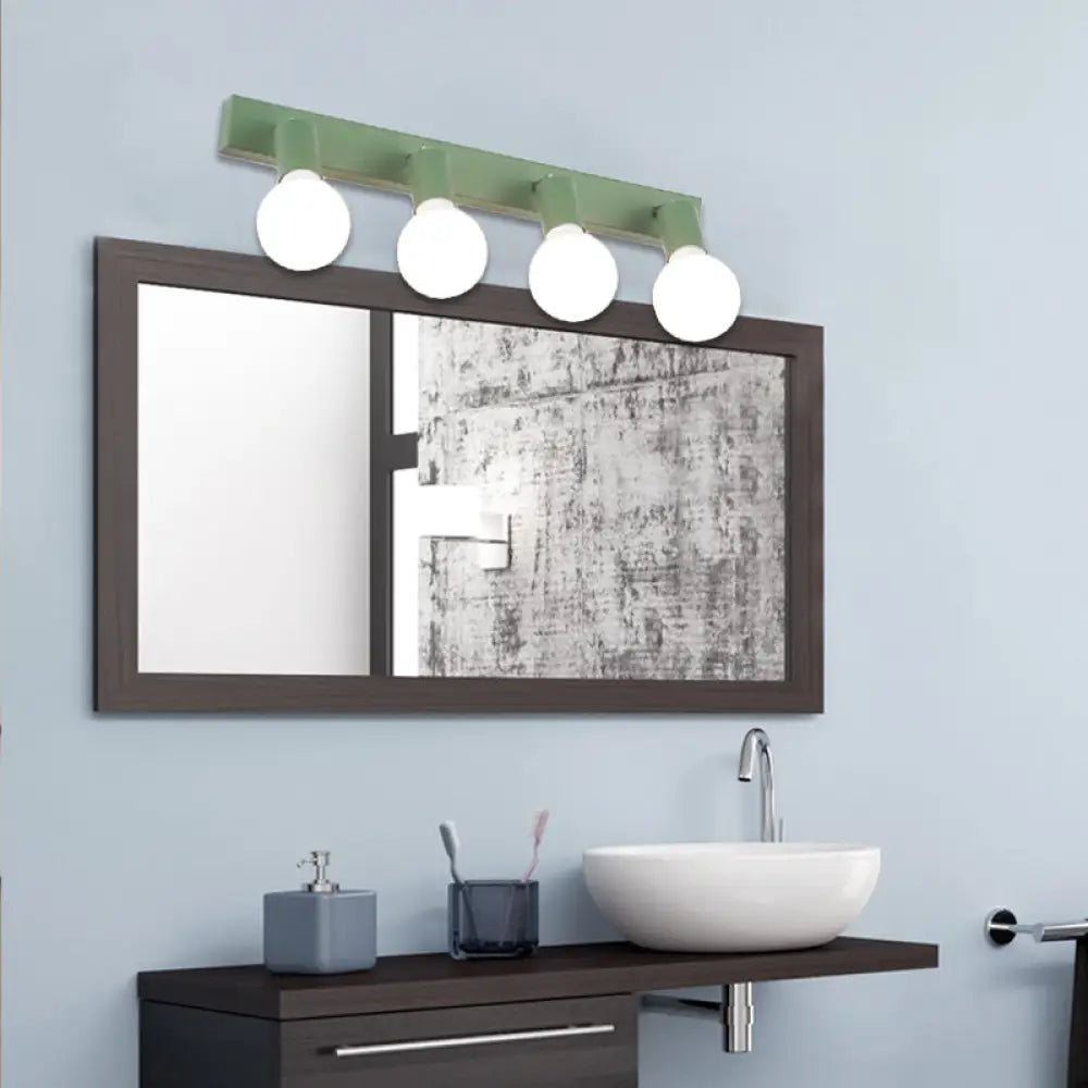 DecorBites™ Modern Green Linear Vanity Mirror Light - Macaron Style, 4 Heads, Metal Wall Lighting for Bathrooms