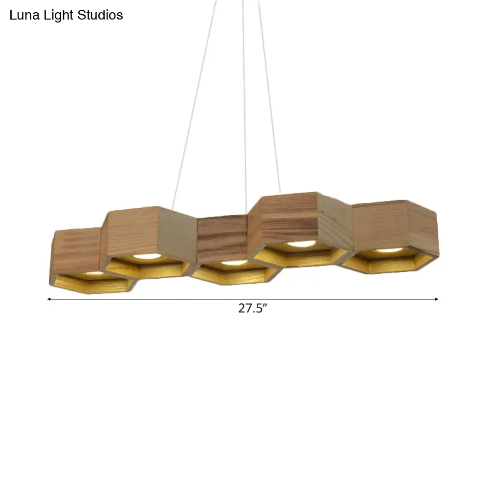 DecorBites™ Modern Hexagonal Wooden Ceiling Light Fixture for Living Room - 5/7-Light Island Lighting