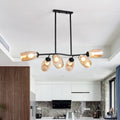 DecorBites™ Modern Island Pendant Light with Clear/Amber Glass Shade and Black Branch Design - 6-Bulb Ceiling Hanging Fixture