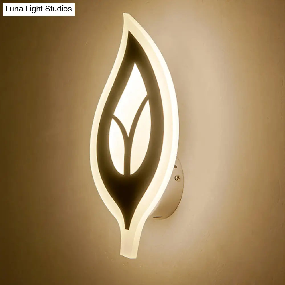 DecorBites™ Modern LED Bedroom Sconce Light with Leaf Acrylic Shade - Black/White Wall Lamp in Warm/White Light
