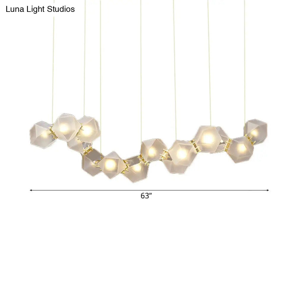 DecorBites™ Modern LED Geometric Pendant Light Fixture - White Glass, 12/14 Lights - Dining Room Island Lighting