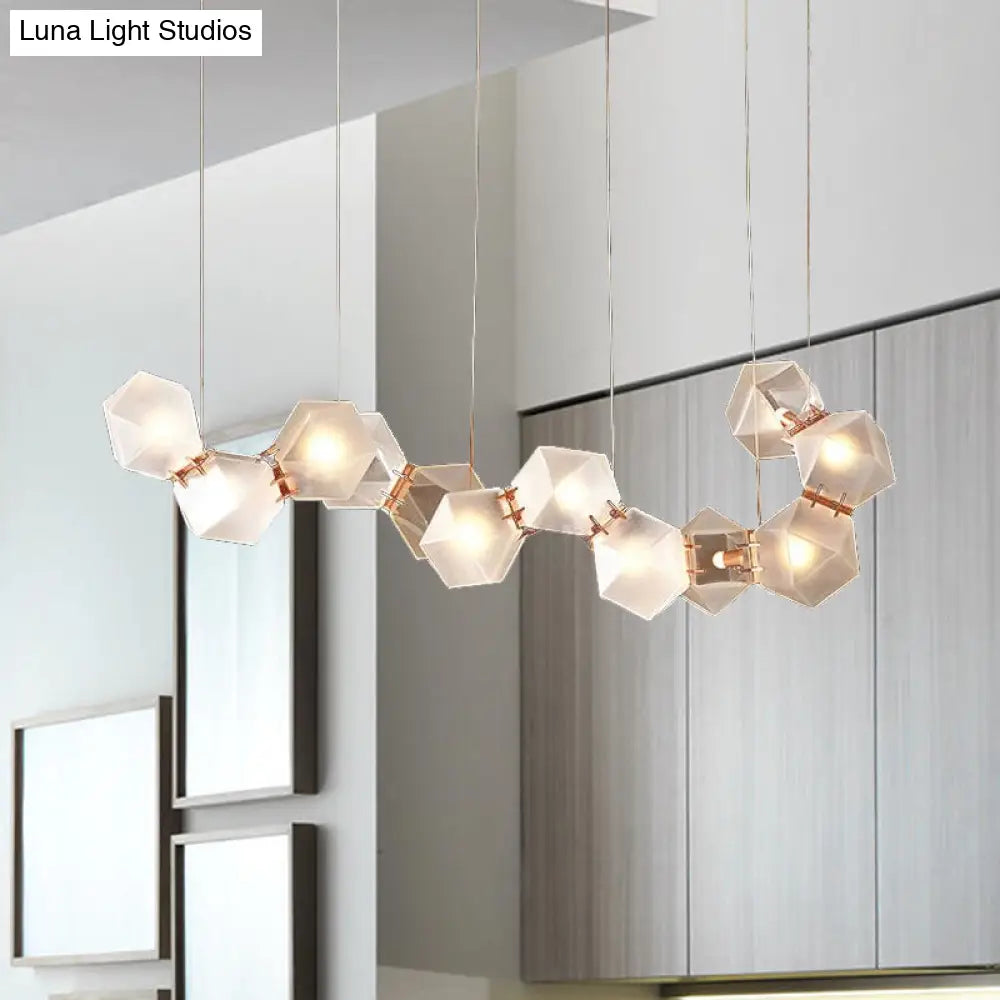 DecorBites™ Modern LED Geometric Pendant Light Fixture - White Glass, 12/14 Lights - Dining Room Island Lighting