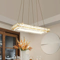 DecorBites™ Modern LED Suspension Light: Clear Crystal Rectangle Blocks for Dinning Room & Kitchen Island