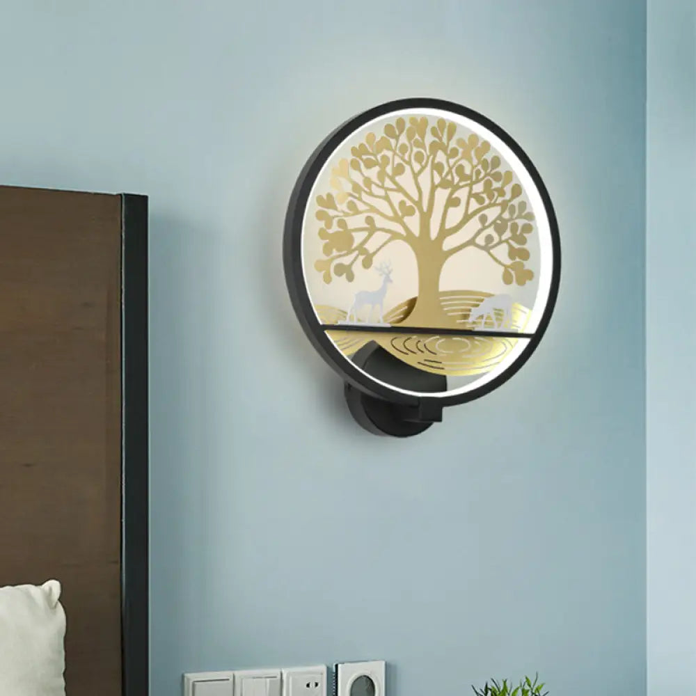 DecorBites™ Modern LED Tree Wall Lamp-Metal Mounted, Black/White, Bedside Mural Light with Warm/White Glow