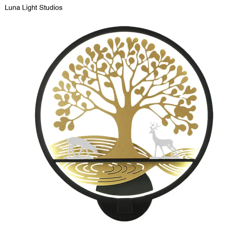 DecorBites™ Modern LED Tree Wall Lamp-Metal Mounted, Black/White, Bedside Mural Light with Warm/White Glow