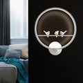 DecorBites™ Modern LED White Circle Sconce Wall Mount Lamp with Birds Decor for Bedroom