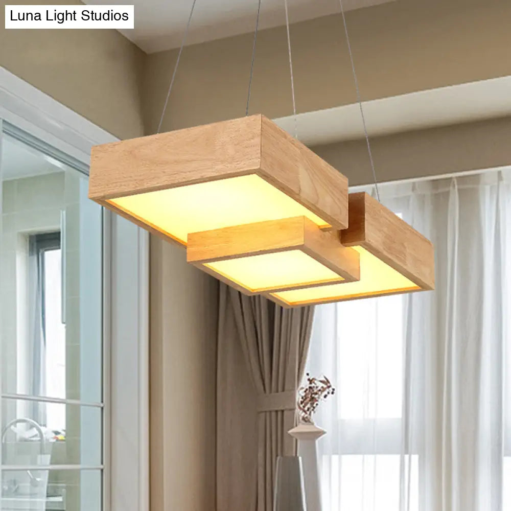 DecorBites™ Modern LED Wooden Square Island Ceiling Light Fixture
