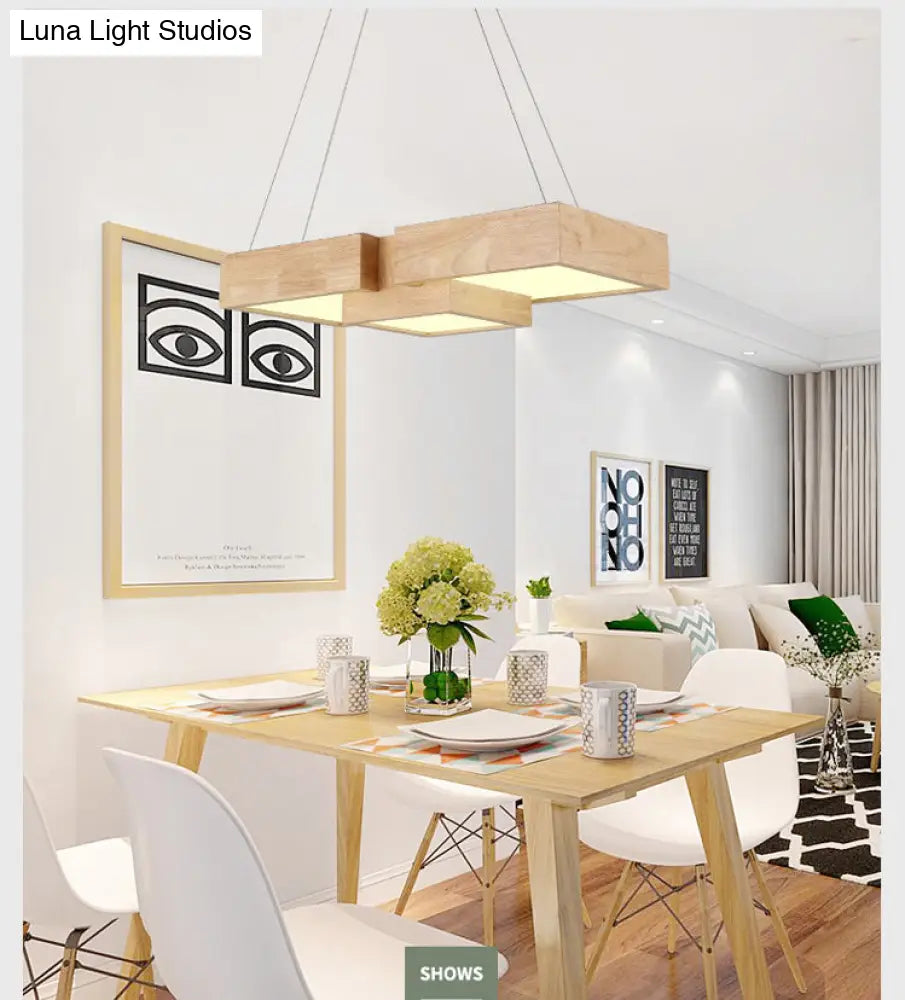 DecorBites™ Modern LED Wooden Square Island Ceiling Light Fixture
