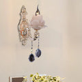 DecorBites™ Modern Lotus Wall Light Fixture with Milky Glass, Brass Sconce, and Teardrop Crystal Accent