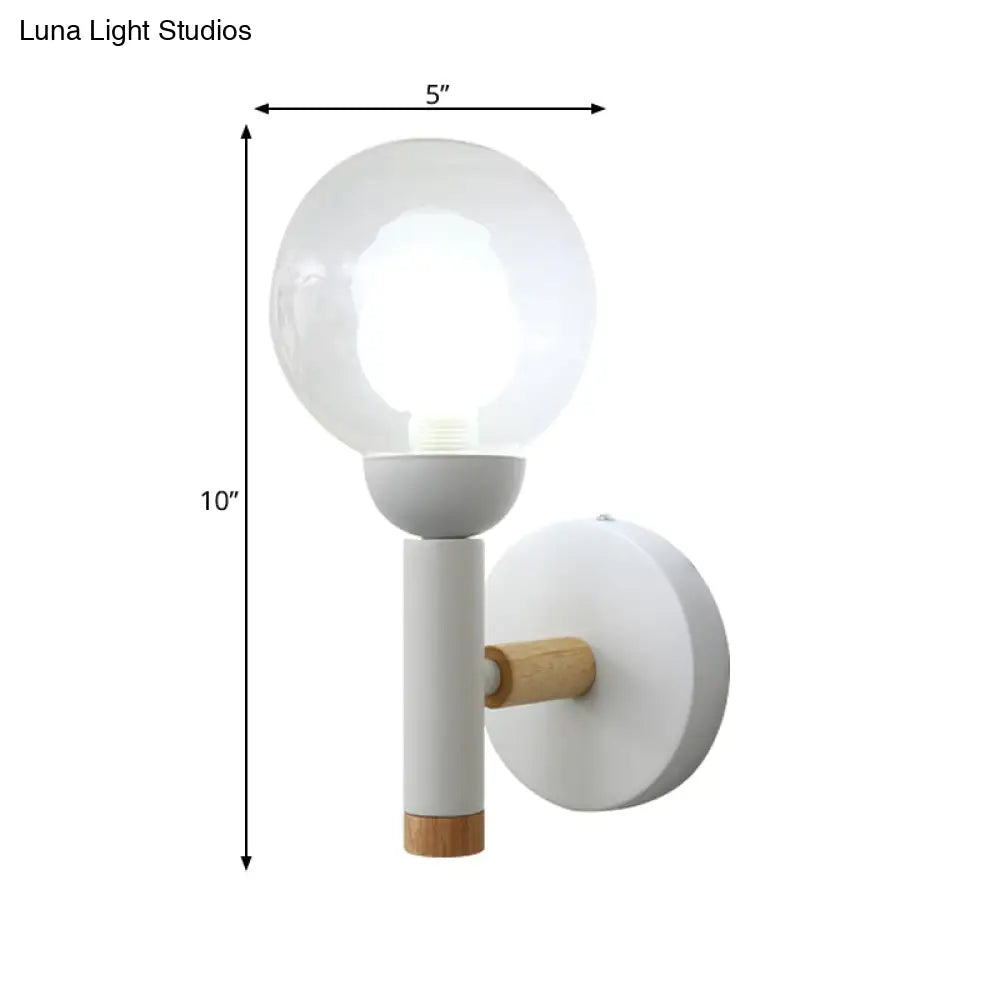 DecorBites™ Modern Metal Armed Wall Lamp in White with Clear Glass Shade - 1 Bulb Sconce Light Fixture