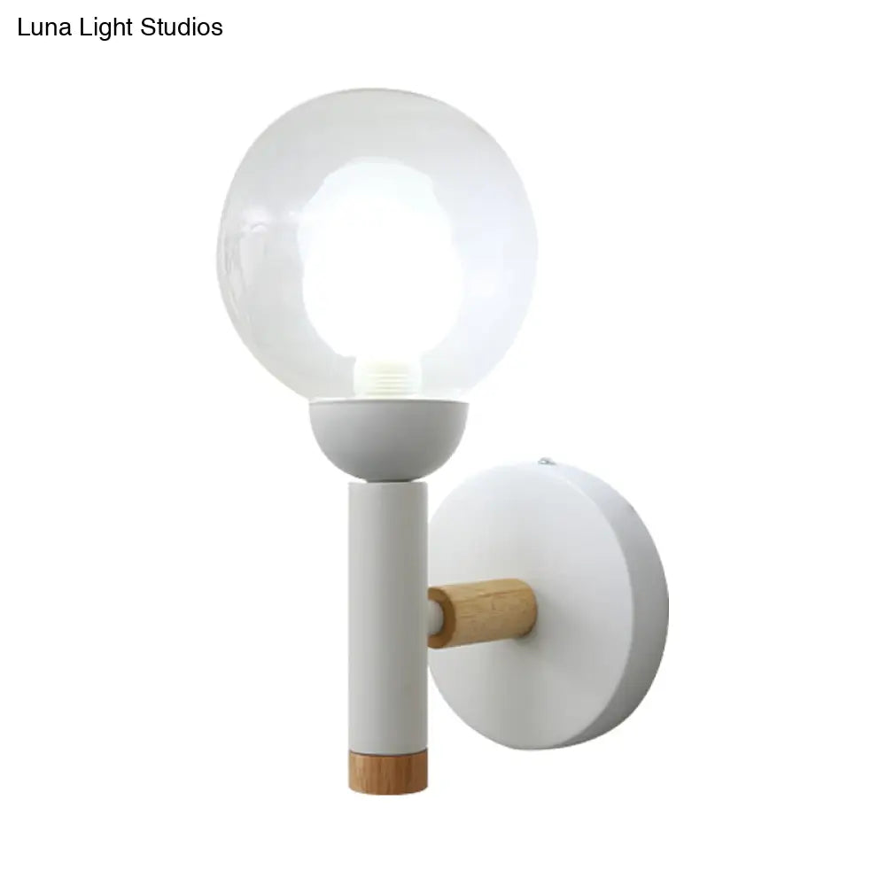 DecorBites™ Modern Metal Armed Wall Lamp in White with Clear Glass Shade - 1 Bulb Sconce Light Fixture