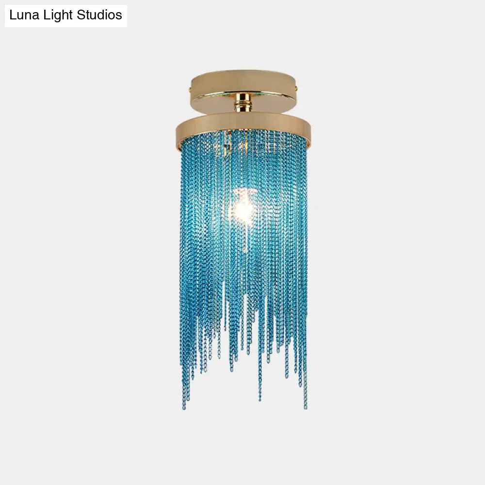 DecorBites™ Modern Metal Chain Semi Flush Mount Lamp - 1 Light Ceiling Fixture for Living Room in Gold/Chrome/Blue