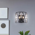 DecorBites™ Modern Metal Frame Black Wall Sconce with Crystal Droplets - Half-Cylinder Design, 2 Heads